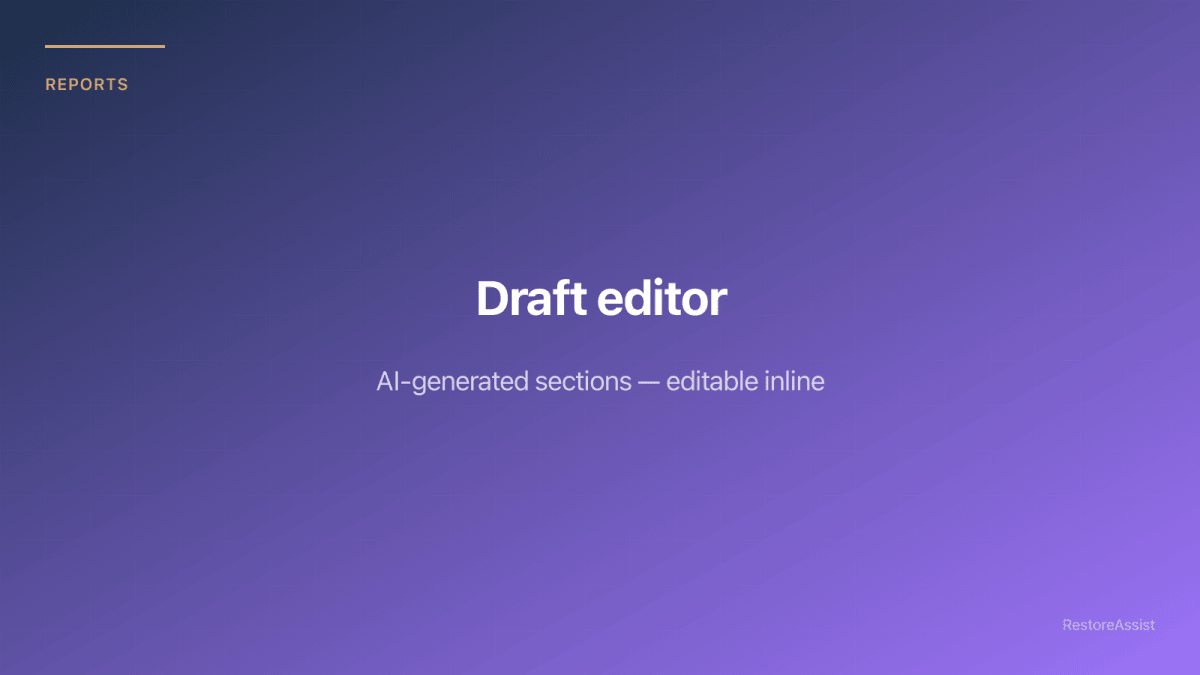 The draft editor showing AI-generated report sections